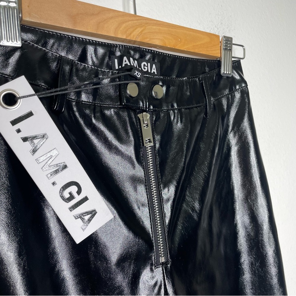 I.AM.GIA Nikole Black‎ Faux Leather Exposed Front Zip PVC Skinny Straight Pants - Picture 4 of 12